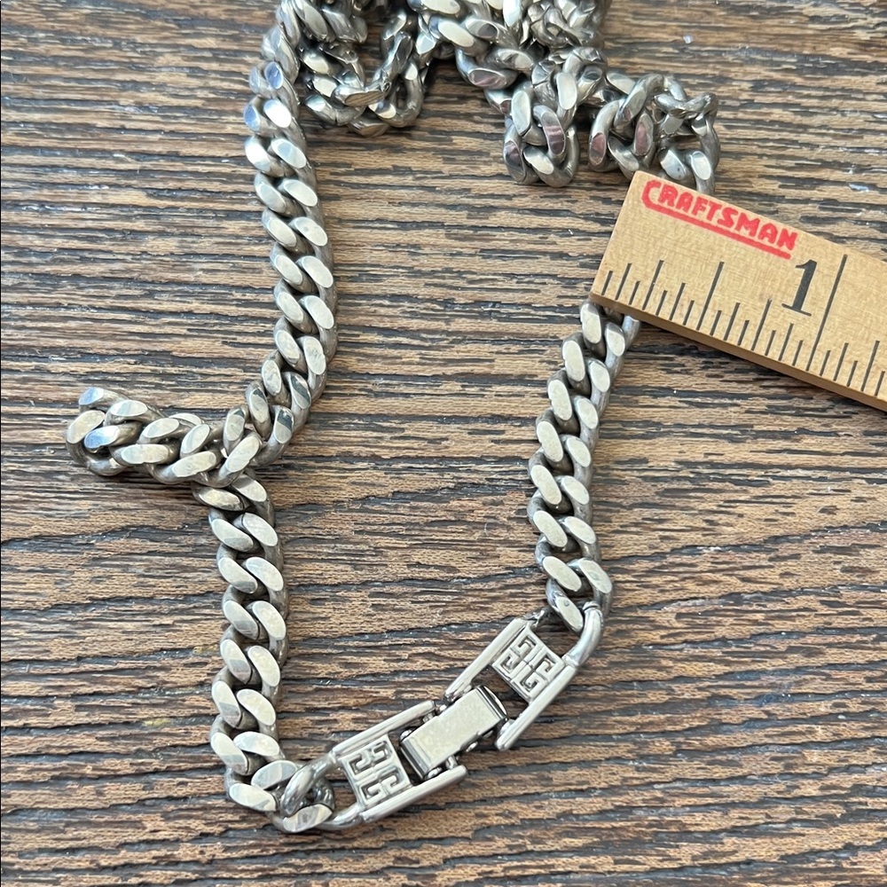 Vintage Givenchy Cuban Chain Silver tone thick heavy necklace 20”